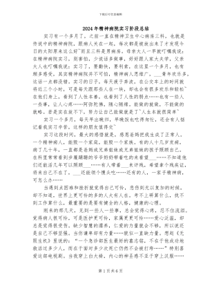 2024年精神病院实习阶段总结