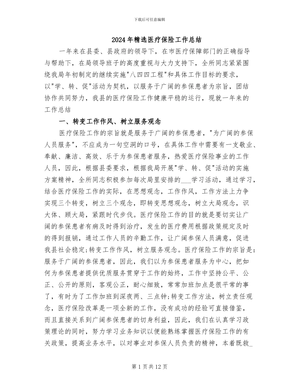 2024年精选医疗保险工作总结_第1页