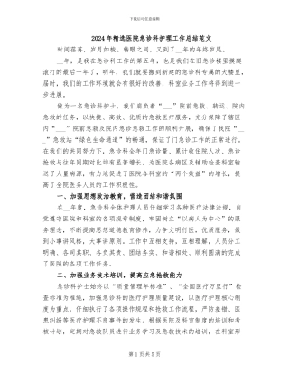 2024年精选医院急诊科护理工作总结范文