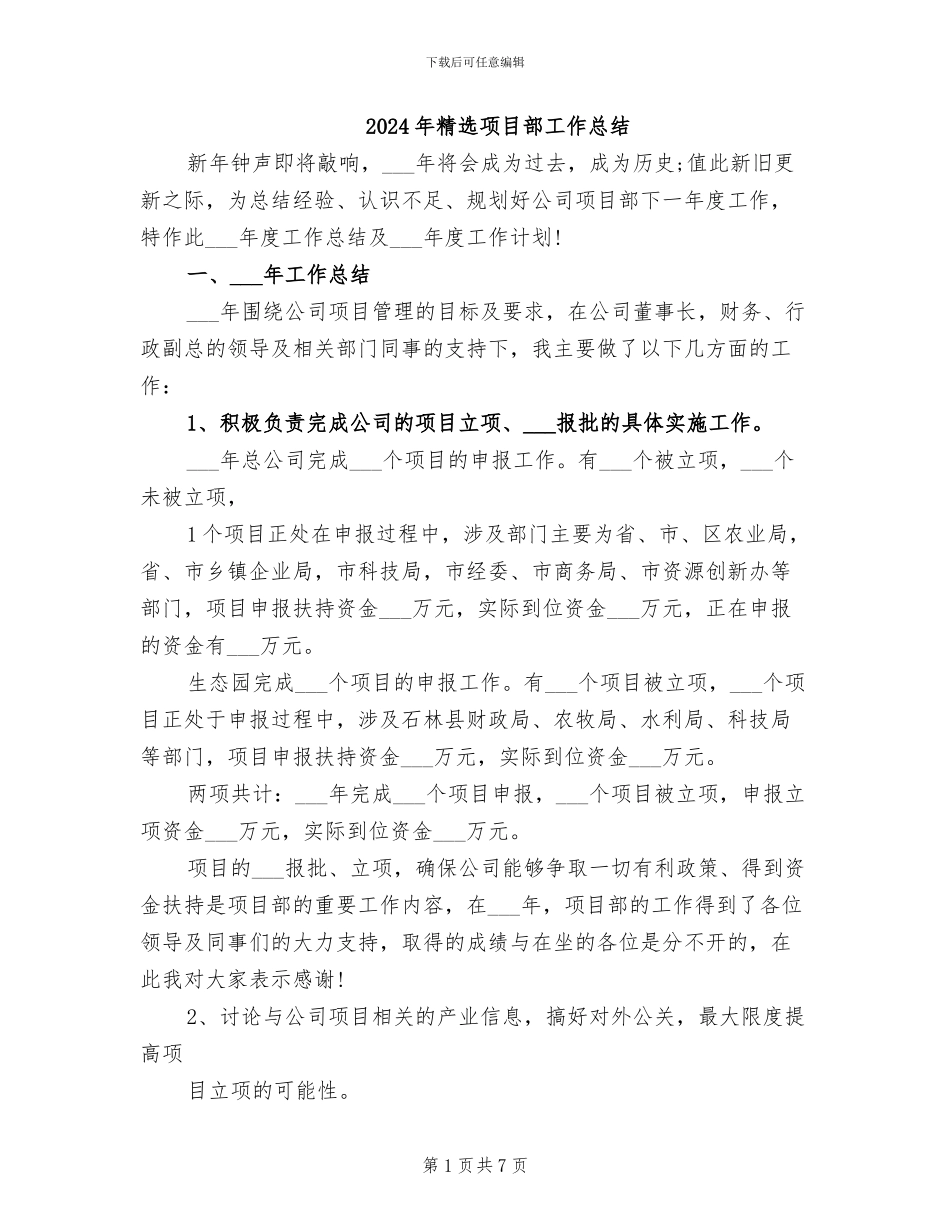 2024年精选项目部工作总结_第1页