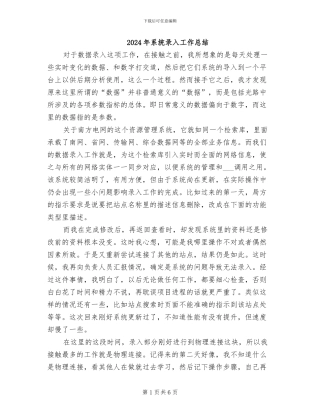 2024年系统录入工作总结