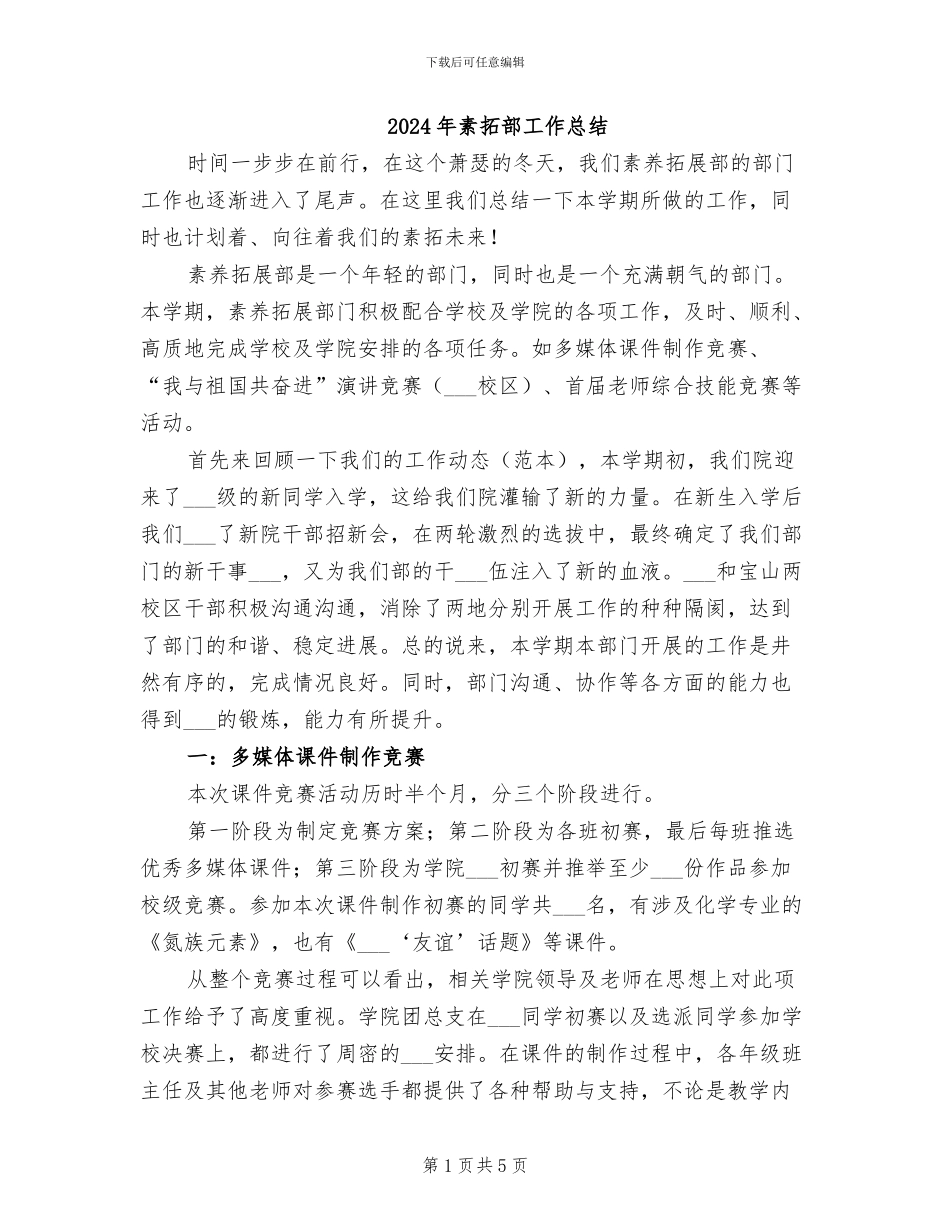 2024年素拓部工作总结_第1页