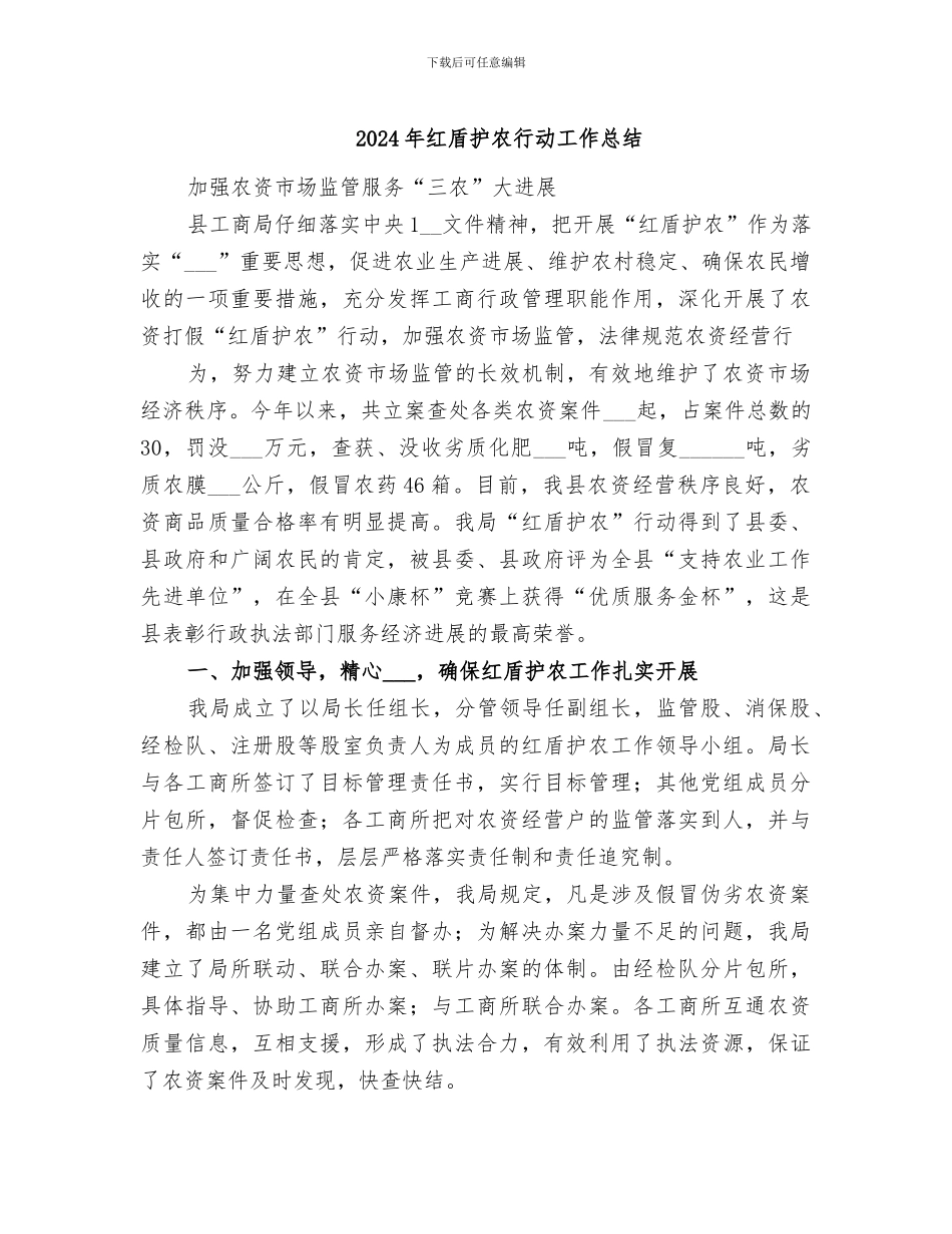 2024年红盾护农行动工作总结_第1页