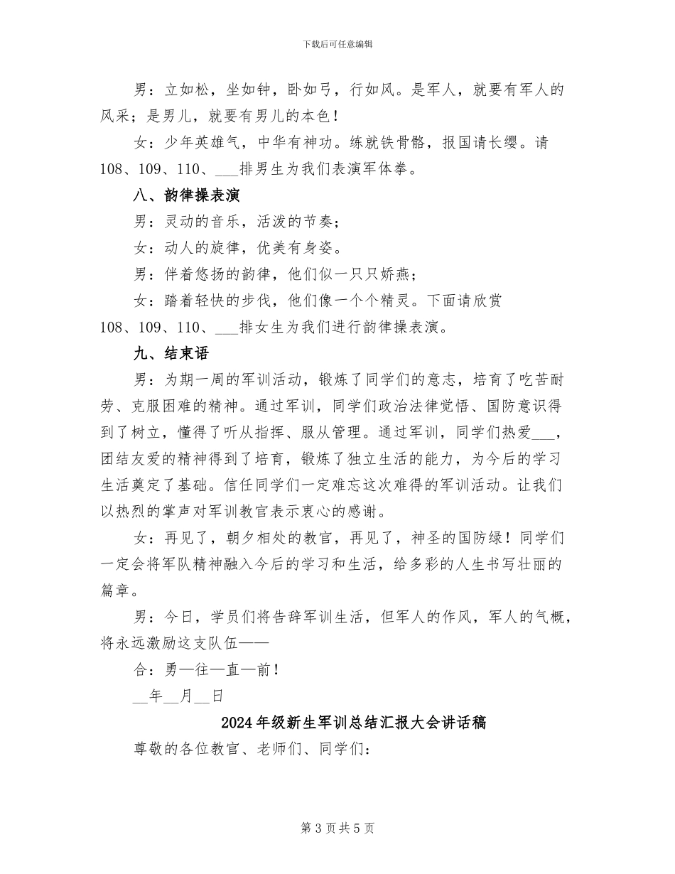 2024年级新生军训总结大会解说词_第3页