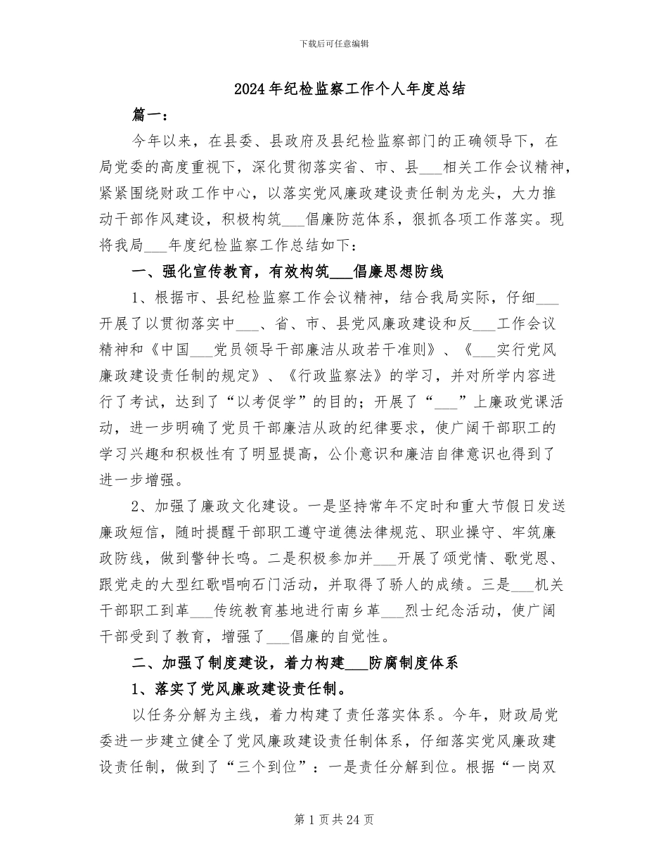 2024年纪检监察工作个人年度总结_第1页