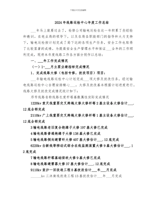 2024年线路运检中心年度工作总结
