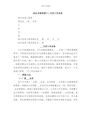 2024年组织部十二月份工作总结