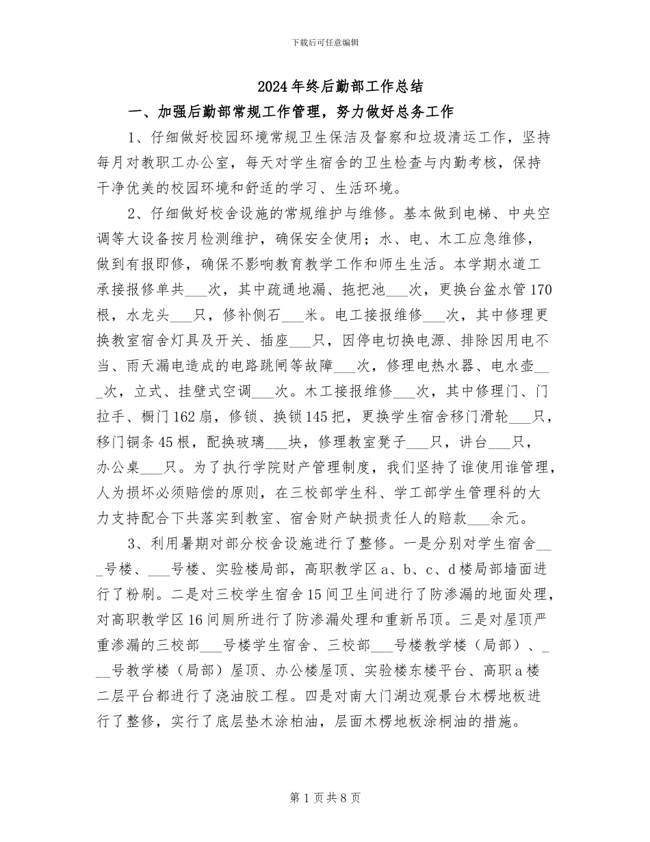 2024年终后勤部工作总结_第1页