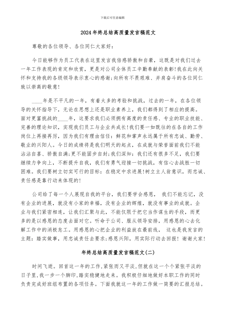 2024年终总结高质量发言稿范文_第1页