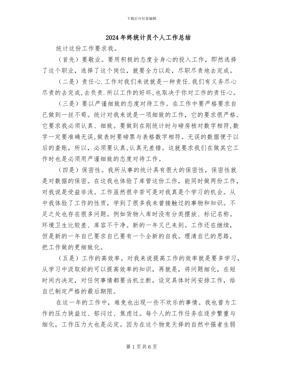 2024年终统计员个人工作总结_第1页