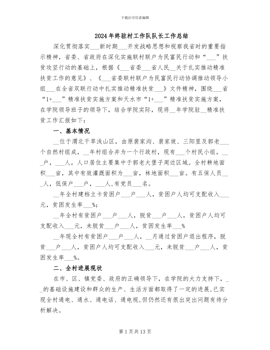 2024年终驻村工作队队长工作总结_第1页