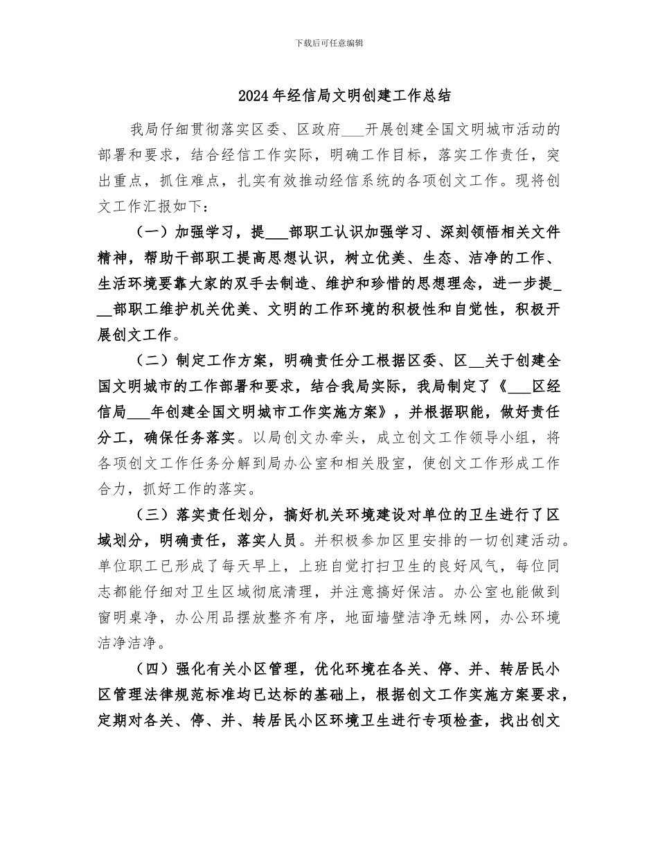 2024年经信局文明创建工作总结_第1页