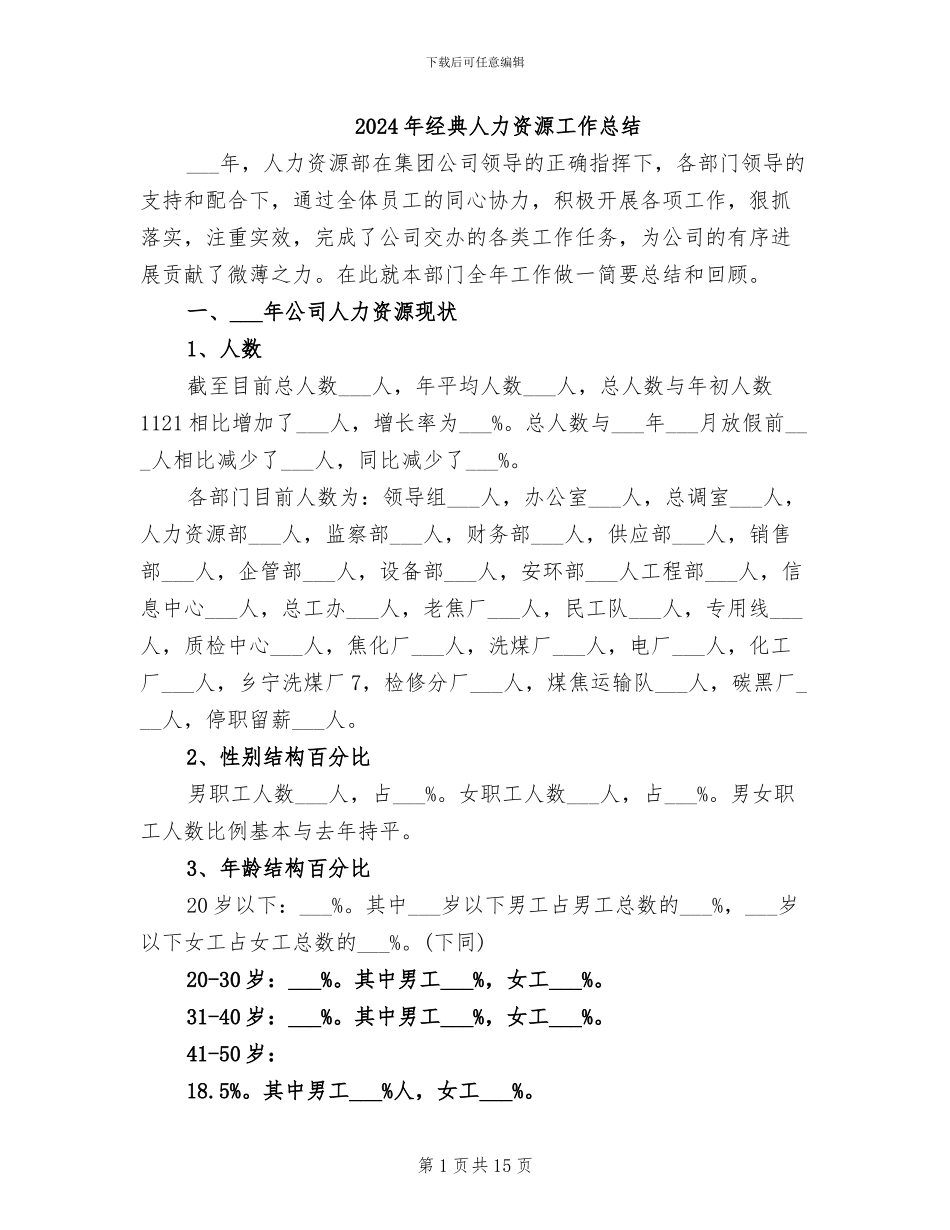 2024年经典人力资源工作总结_第1页