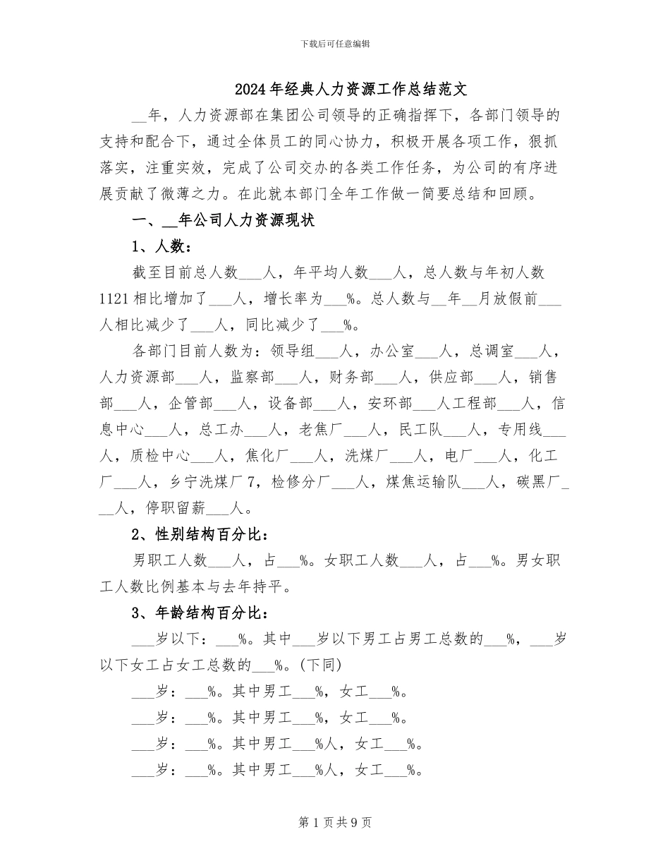 2024年经典人力资源工作总结范文_第1页