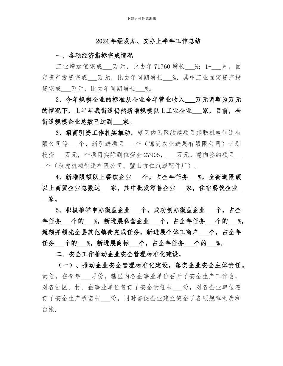 2024年经发办、安办上半年工作总结_第1页