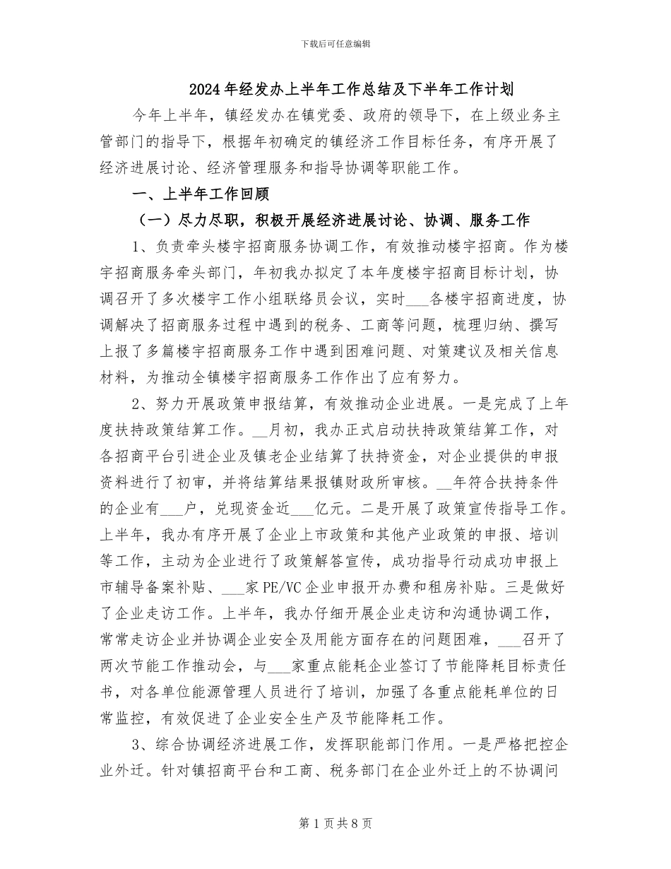 2024年经发办上半年工作总结及下半年工作计划_第1页