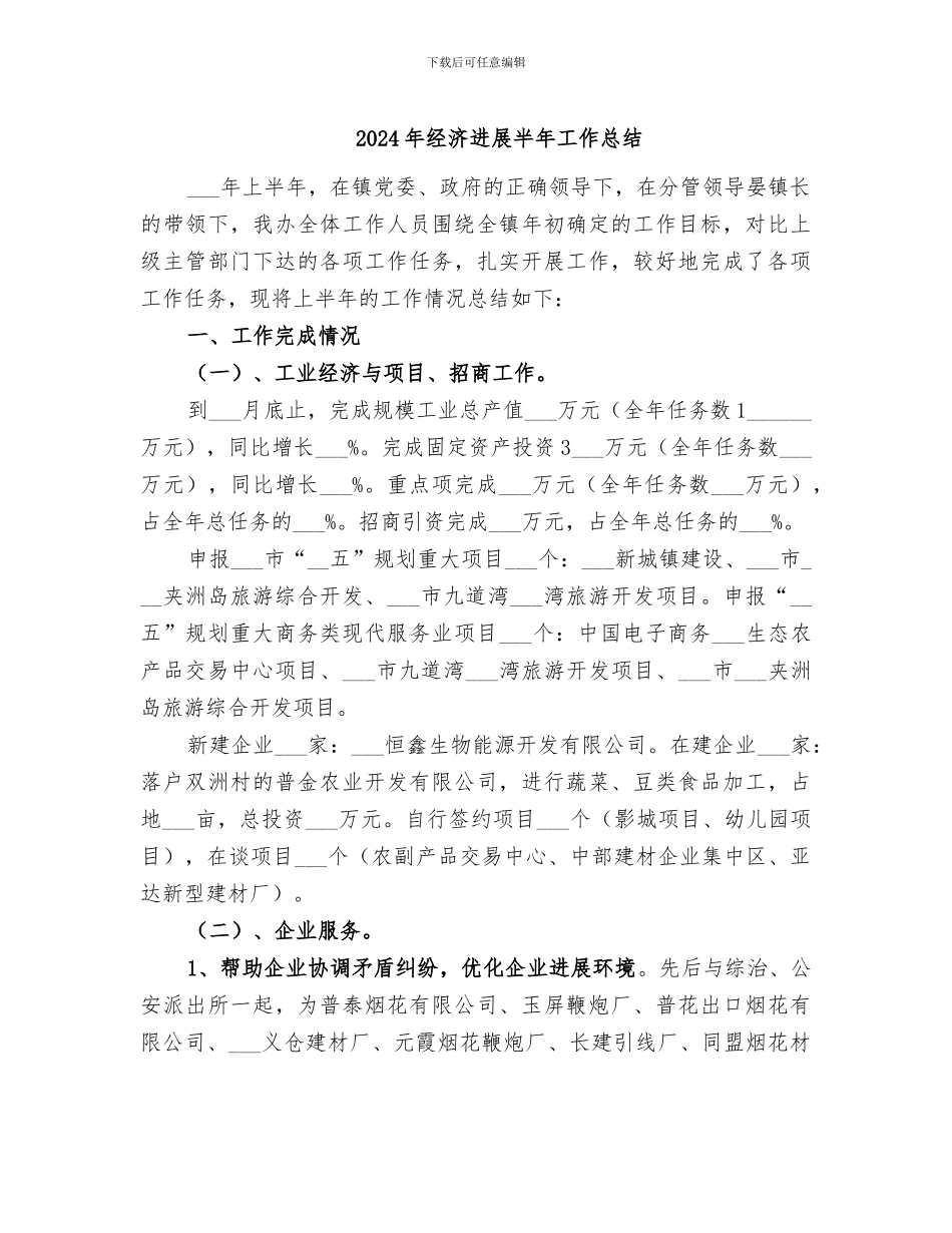 2024年经济发展半年工作总结_第1页