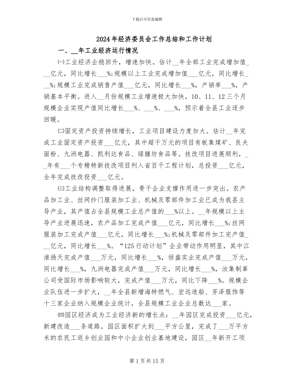 2024年经济委员会工作总结和工作计划_第1页