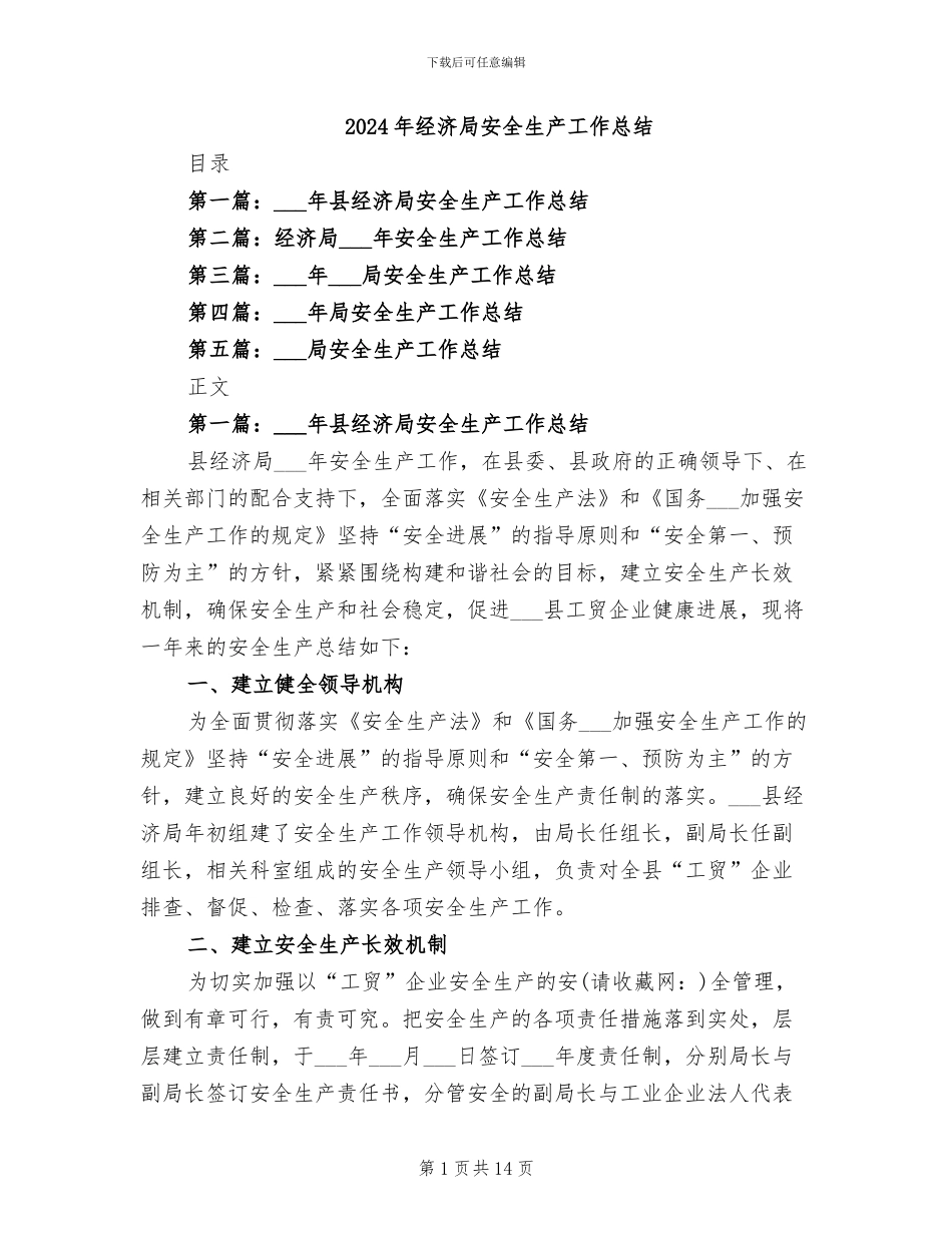 2024年经济局安全生产工作总结_第1页