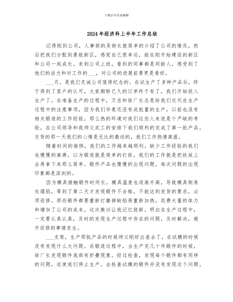 2024年经济科上半年工作总结_第1页