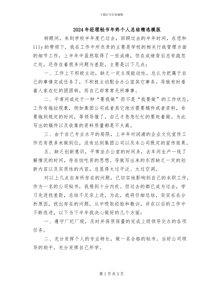 2024年经理秘书年终个人总结精选模版_第1页