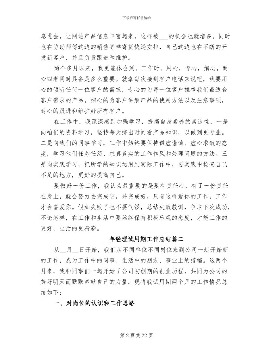 2024年经理试用期工作总结范本_第2页