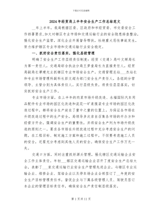 2024年经贸局上半年安全生产工作总结范文