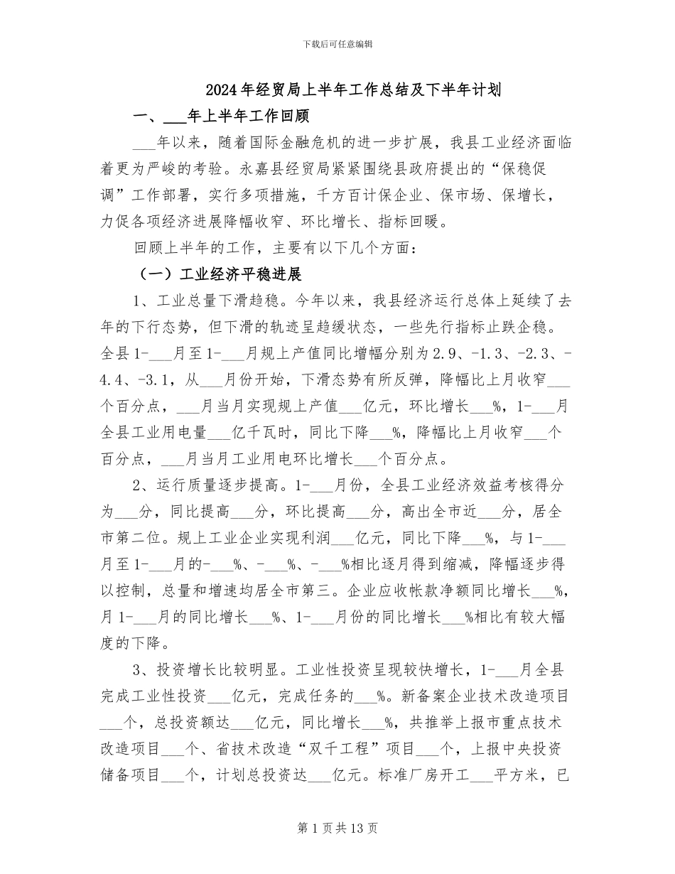 2024年经贸局上半年工作总结及下半年计划_第1页