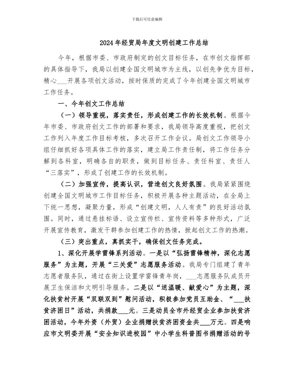 2024年经贸局年度文明创建工作总结_第1页