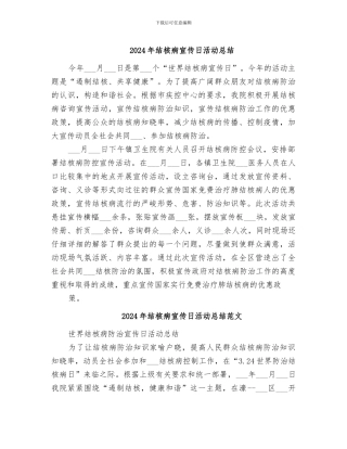 2024年结核病宣传日活动总结