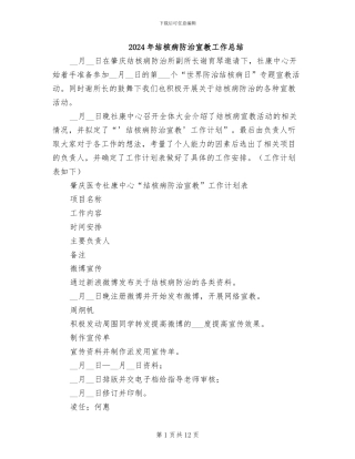 2024年结核病防治宣教工作总结