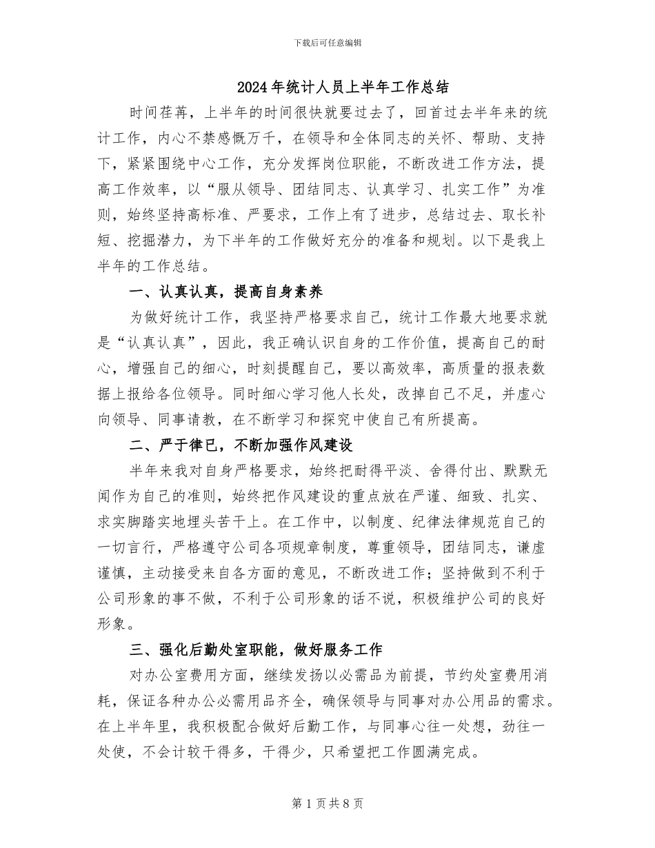 2024年统计人员上半年工作总结_第1页