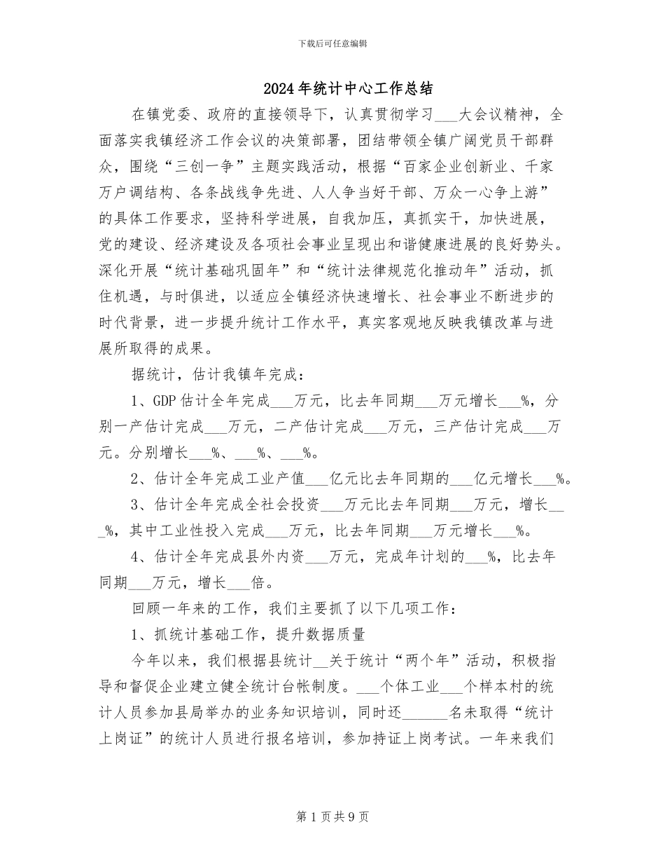 2024年统计中心工作总结_第1页