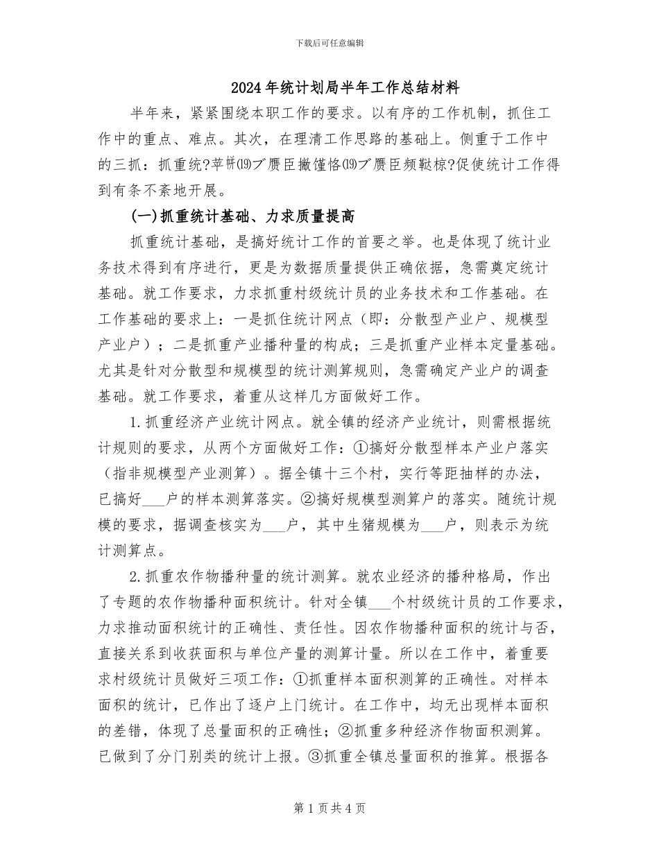 2024年统计划局半年工作总结材料_第1页