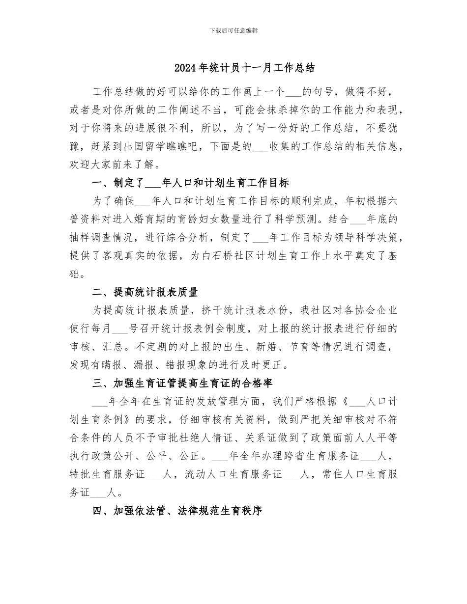 2024年统计员十一月工作总结_第1页