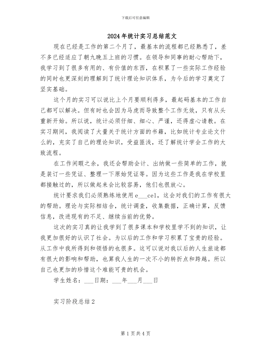 2024年统计实习总结范文_第1页