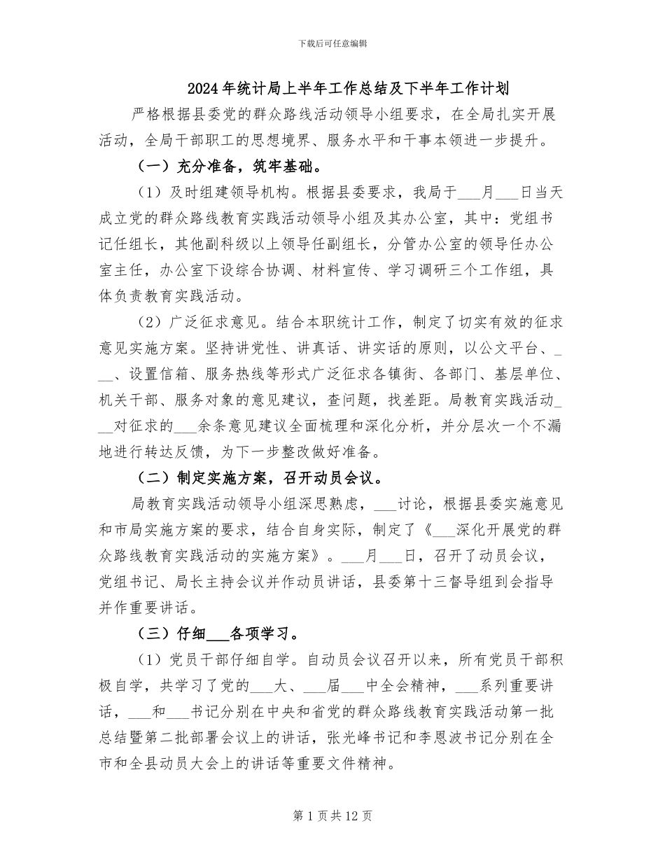 2024年统计局上半年工作总结及下半年工作计划_第1页