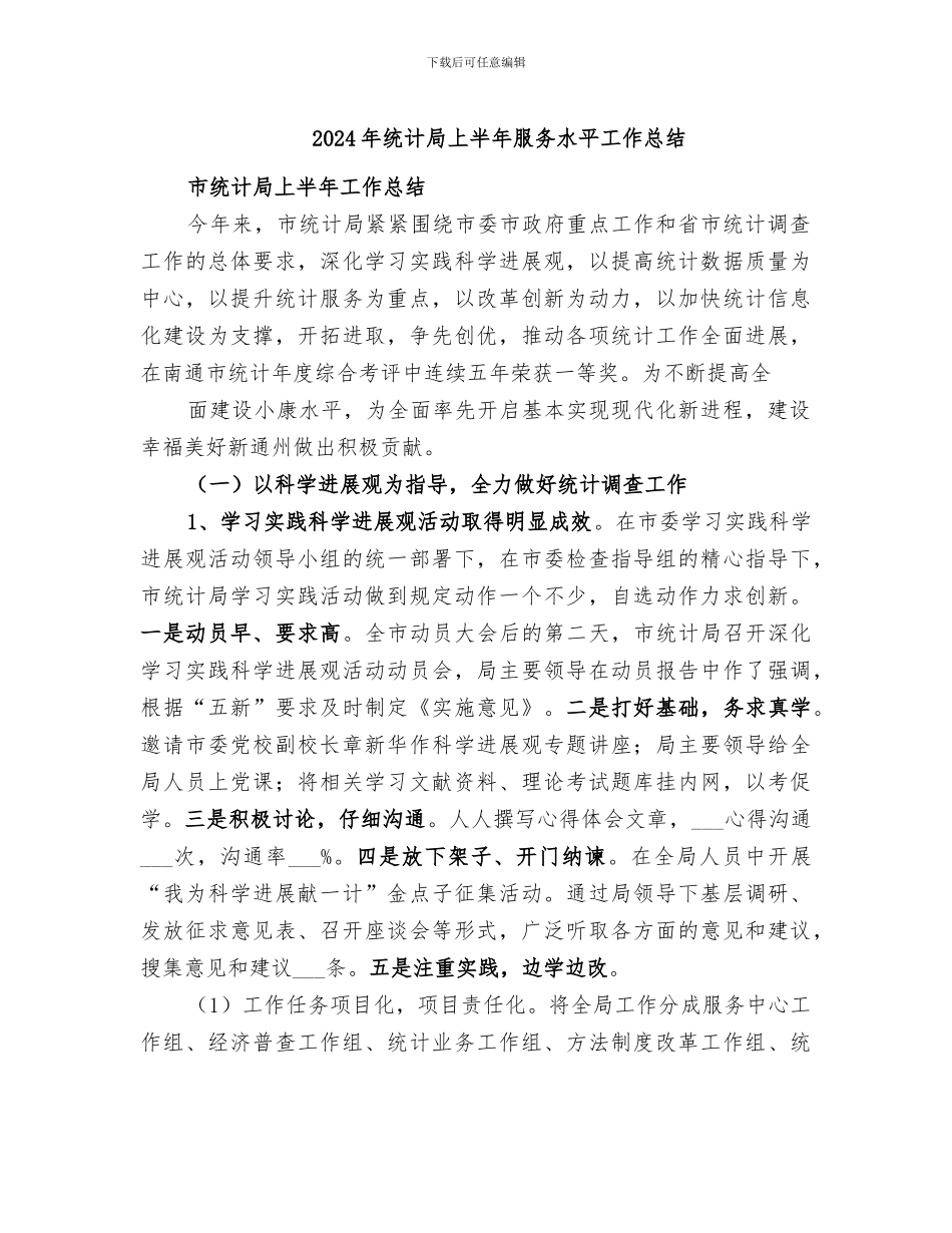 2024年统计局上半年服务水平工作总结_第1页