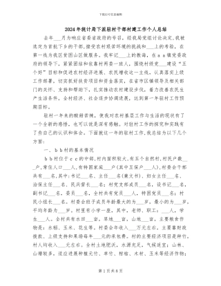 2024年统计局下派驻村干部村建工作个人总结