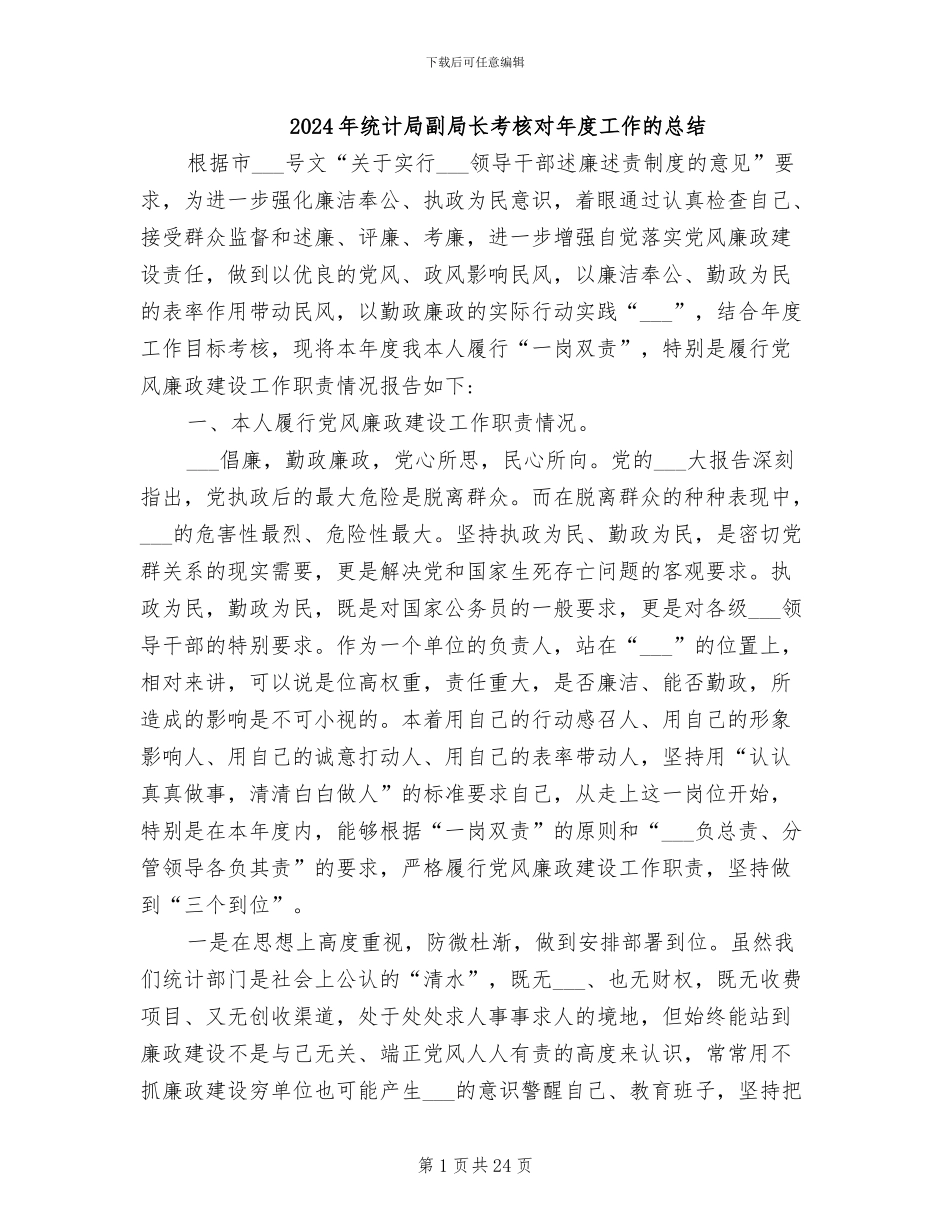 2024年统计局副局长考核对年度工作的总结_第1页