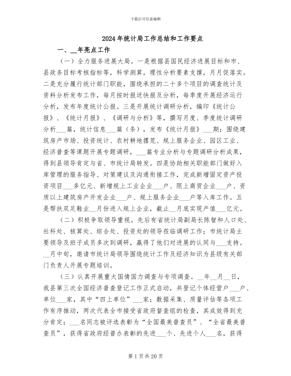 2024年统计局工作总结和工作要点_第1页