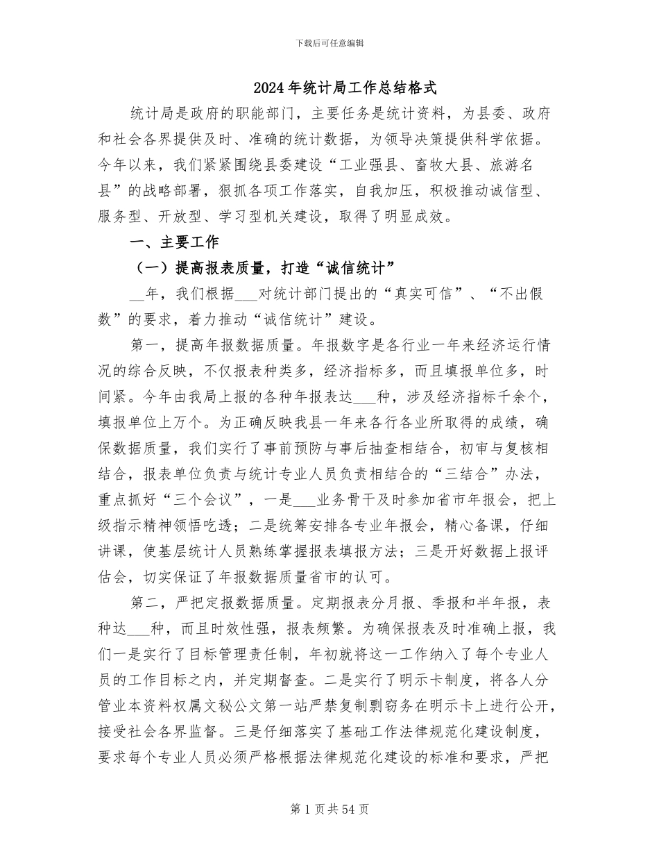 2024年统计局工作总结格式_第1页