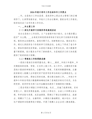 2024年统计局年工作总结和年工作要点