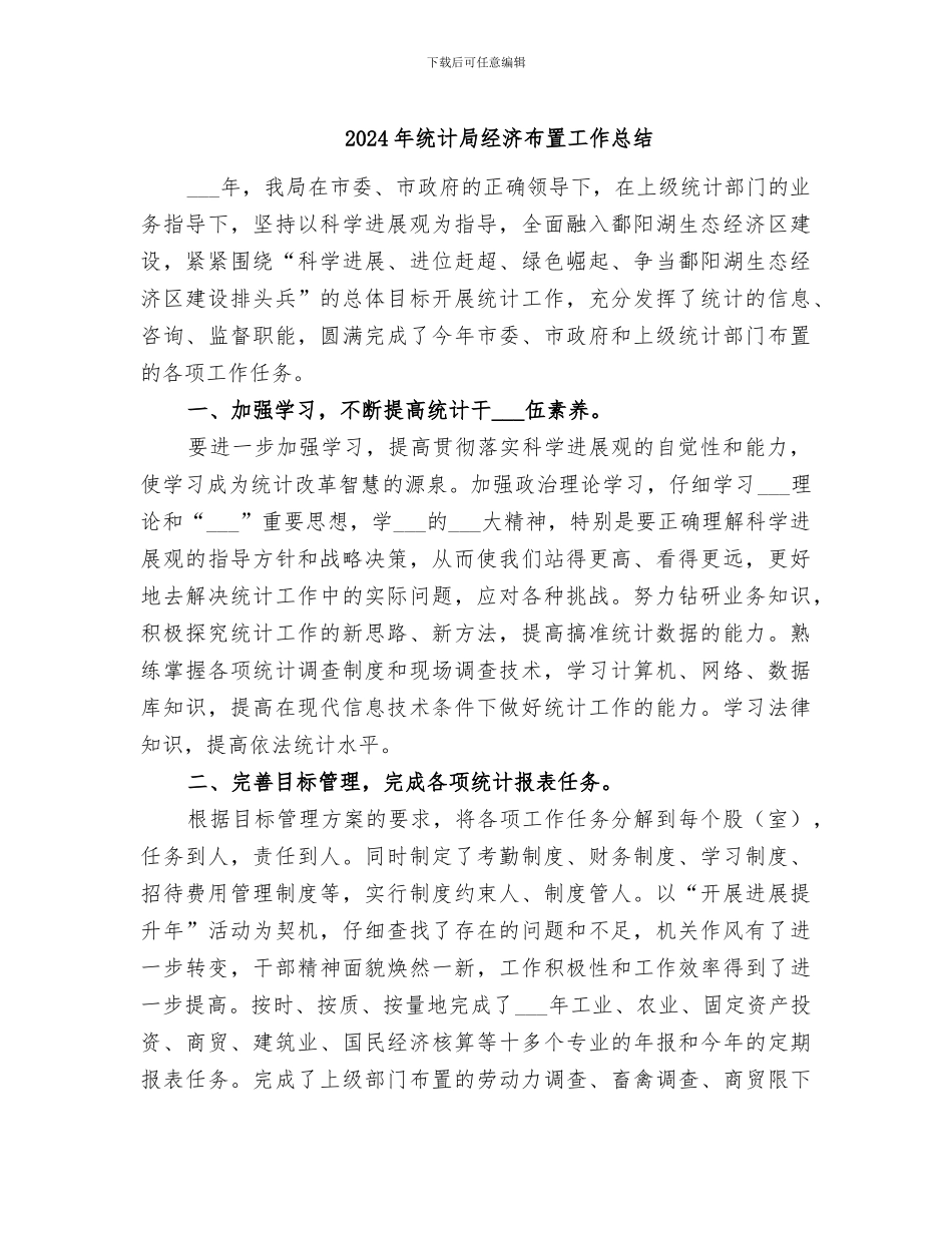 2024年统计局经济布置工作总结_第1页