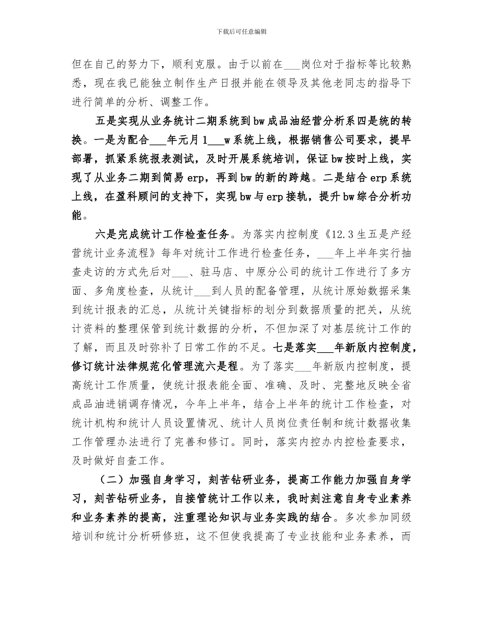 2024年统计工作个人工作总结范文_第2页