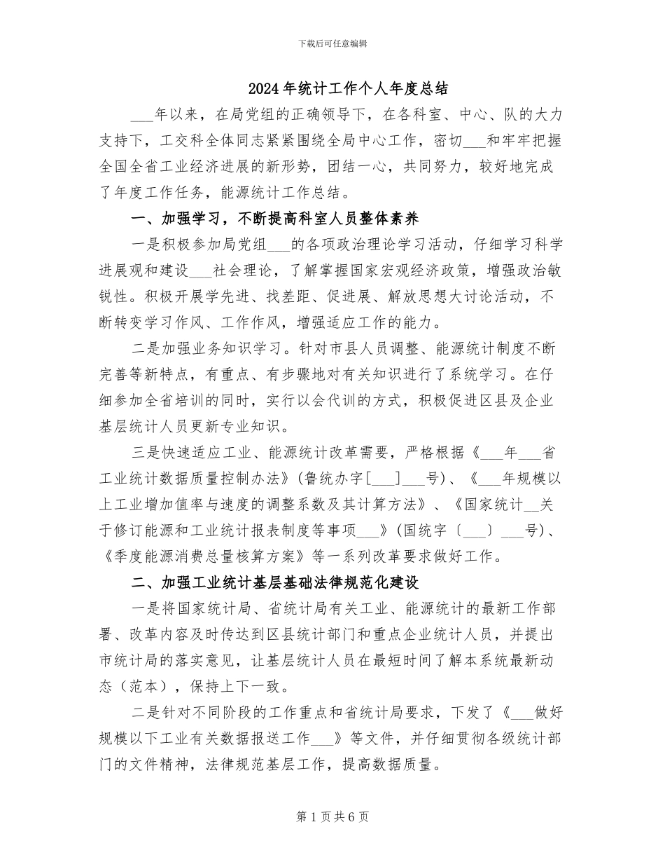 2024年统计工作个人年度总结_第1页