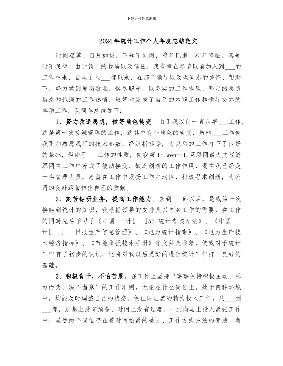 2024年统计工作个人年度总结范文_第1页