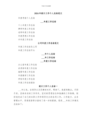 2024年统计工作个人总结范文
