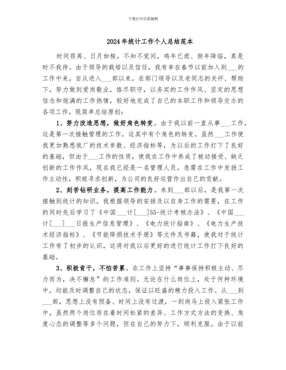 2024年统计工作个人总结范本_第1页