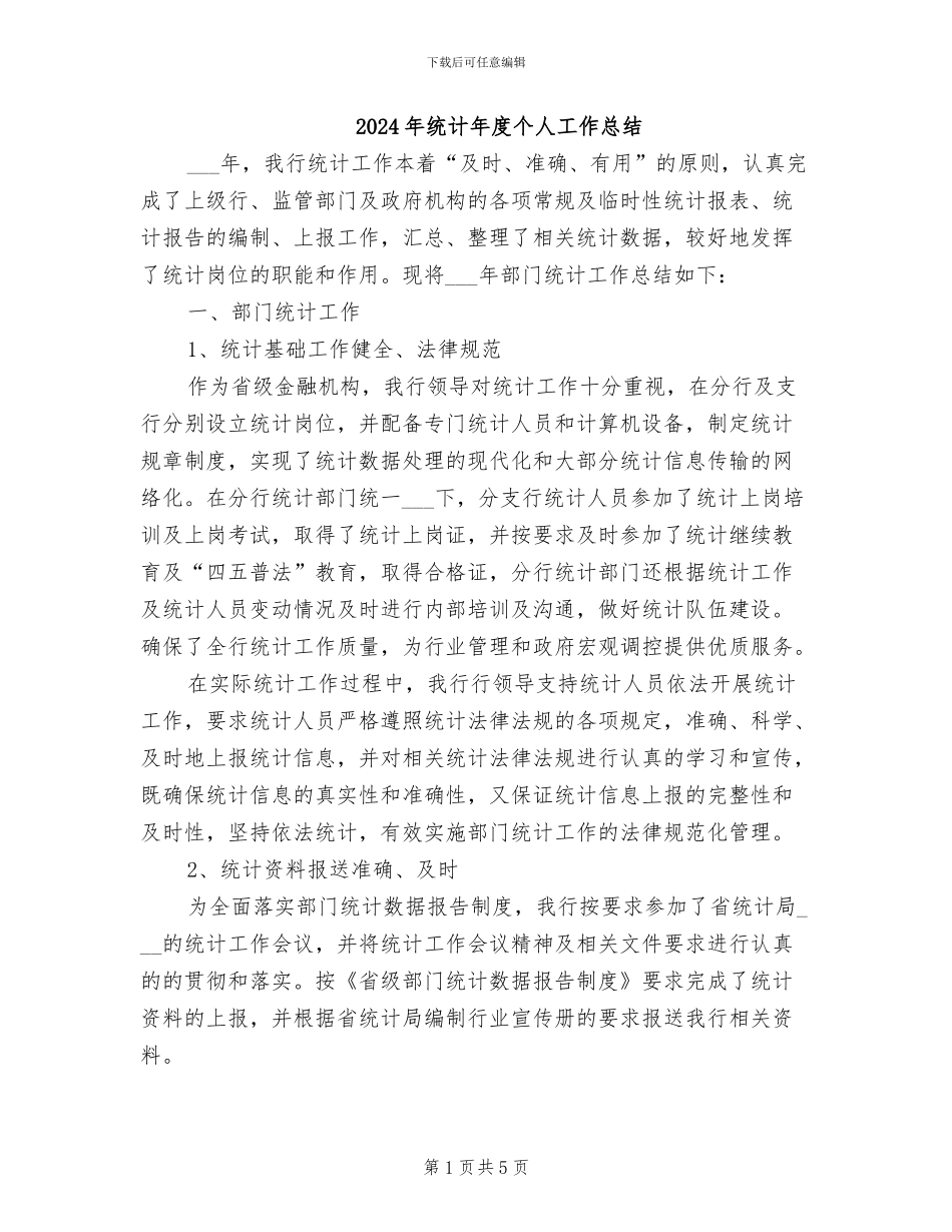 2024年统计年度个人工作总结_第1页